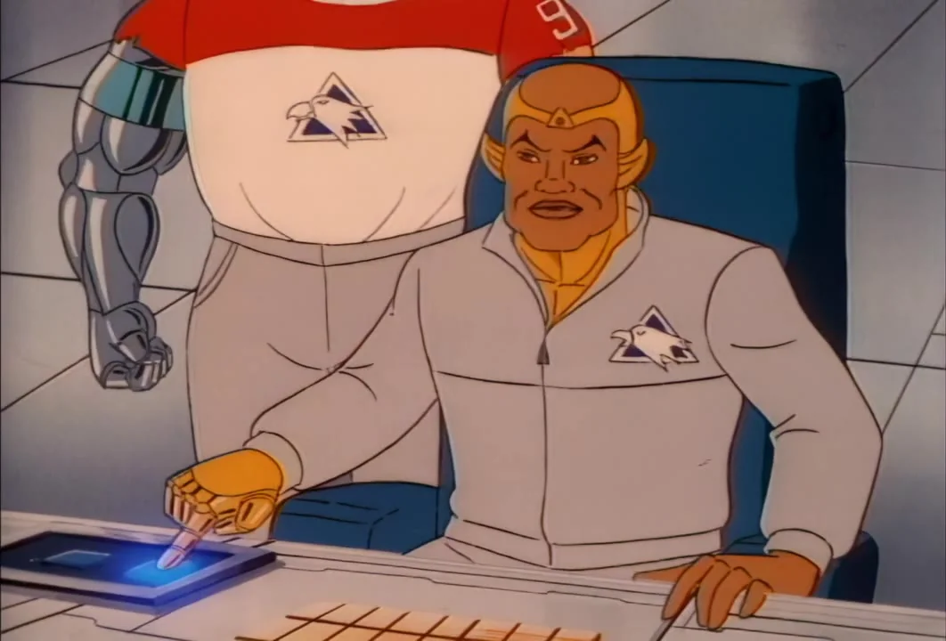 Hotwing clears the special delivery ship to land, with Steelwill in his football jersey behind him.