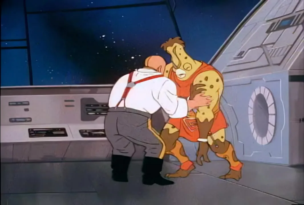 Stargazer steadies the worn-out Brigadier Brightlight on the command deck.
