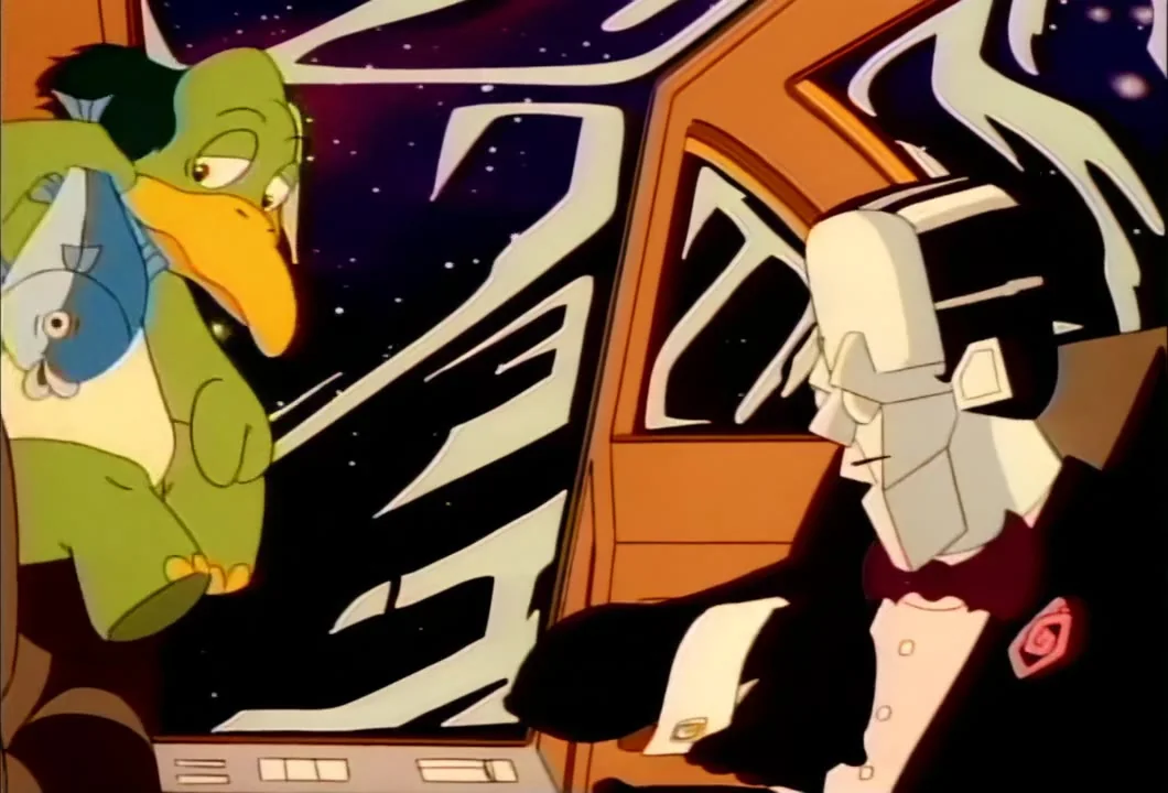 Zeek the Beak tries to sell a fish to Poker-Face, who has just hired Seymour's cab.